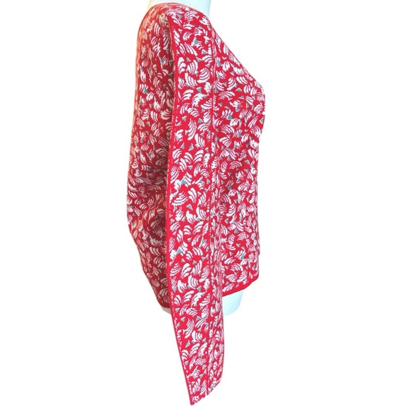 Anthropologie Red and White Leaf Pattern Sweater - Picture 4 of 8